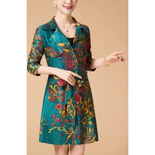 2019 Vintage Womens Colored Patchwork Floral Printed 5xl Trench Long Coat , Autumn Woman Overcoat , Fall Spring Coats for Women