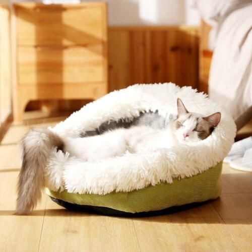 Winter Pet Warm Bed Round Long Plush Super Soft Cat Puppy Kennel Corduroy Cover Autumn and Winter Cat Dog Cotton Bed 4 Colors