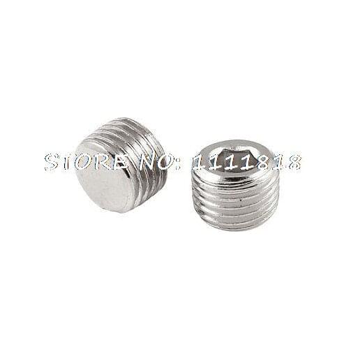 2 Pcs Pipe Fitting Hex Inner 1/4" PT Male Threaded End Cap Silver Tone