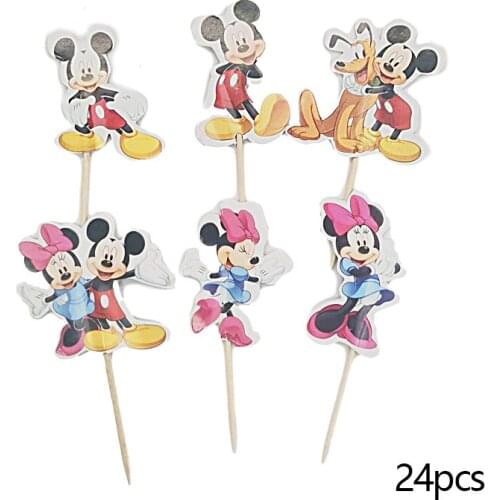 24pcs Mickey Minnie Mouse Cake Dessert Inserted Card Prod With Picture Cake Topper Decoration Kid Birthday Party Decoration