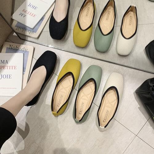 Plus Big Size Women Shoes 42 Fashion Designer Yellow Ballet Flats Comfortable Soft Slip On Loafers Casual Square Toe White Shoes