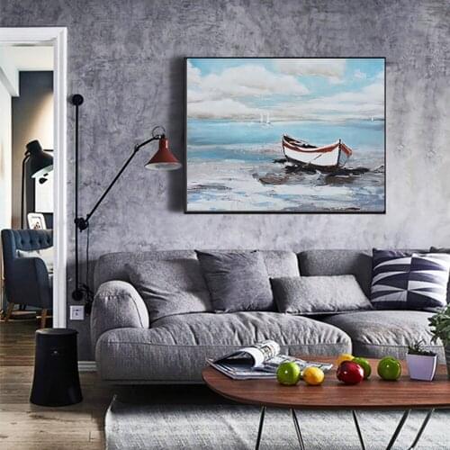 Large Wall Art Handmade Oil Painting Living Room Hang Paintings Landscape Sailboat Canvas Painting Cuadros Office Wall Decor