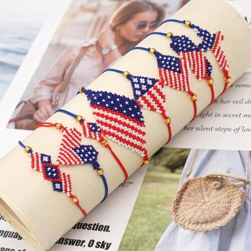 Go2boho America Flag Bracelet Unisex 2021 Trendy Handmade Miyuki Bead Jewelry Adjustable Rope Jewellery USA Bracelets Wholesale