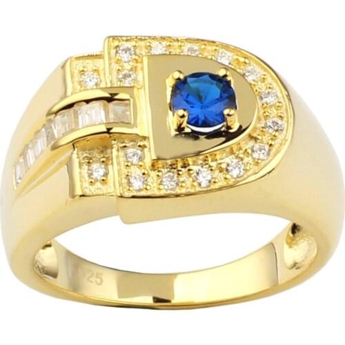 D-shape Pure 925 Sterling Silver Ring 4.0mm Main Stone Gold Color Band Jewelry R114 Size 6 to 10