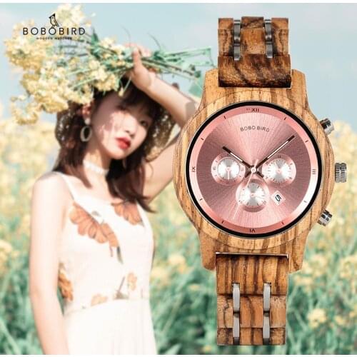 BOBO BIRD Relogio Feminino dropshipping Ladies Watches Wood Metal Chronograph Wristwatch Customize Logo Christmas Gift Box
