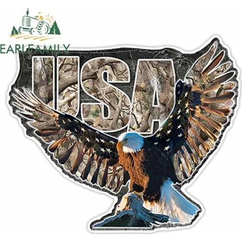 EARLFAMILY 13cm x 10.8cm USA Eagle CAMO Sticker Vinyl Car Truck Bumper Decal Hunting America Funny Car Stickers