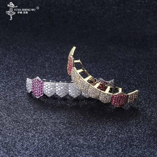 Hip Hop Grills Gold Silver Color Iced Out Micro Pave Full CZ Teeth Grillz Bottom Grills Charm For Men Women Jewelry Fashion 2020