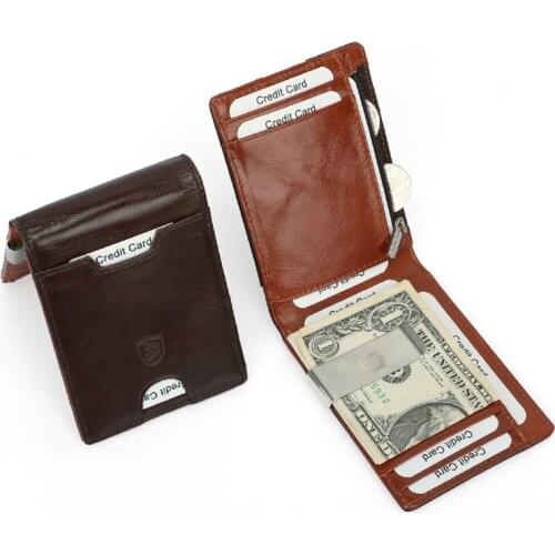Genuine Leather Mens Wallet With Coin Pocket Credit Card Holder Purse For Man Portable Bifold Clamp Male Money Bag Metal Clip