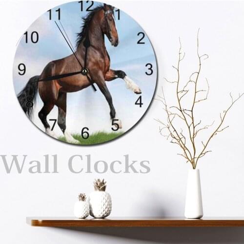 Horse Animal Round Wall-Clocks Decor Numeral Digital Dial Mute Silent Digital Clocks Battery Operated Clocks Living Room Wall