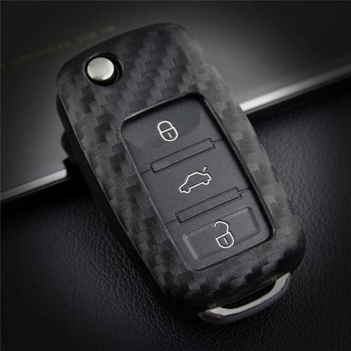 Silica Gel Carbon Fiber Car Key Case Cover Bag Shell For Skoda Octavia A5 Fabia Superb A7 Seat Leon ibiza Key Ring Chain