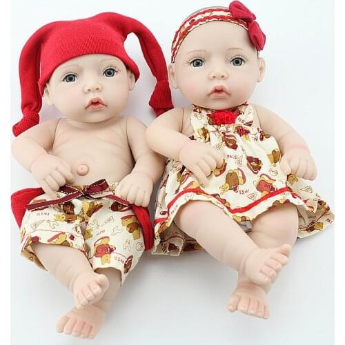 28cm Full Silicone Newborn Twin Baby with Lovely Clothes Silicone Reborn Baby Dolls Kids Birthday Gifts