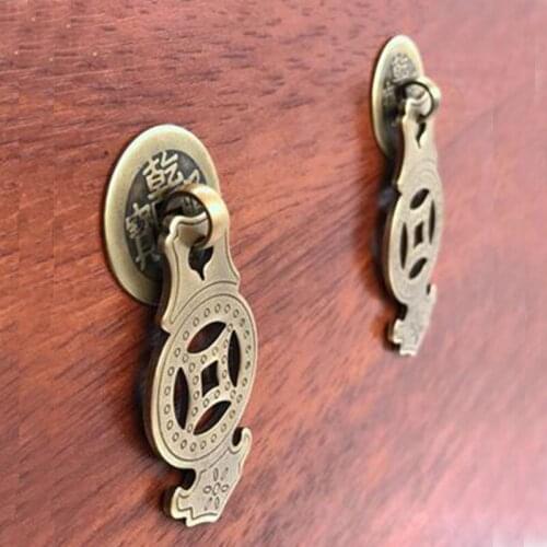 Chinese retro style copper pendant furniture small handle antique bronze brass drawer tv cabinet cupboard knob pull handle