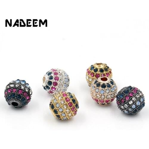 5PCS/Lot Copper Micro Pave Mix Color Cubic Zirconia Disco Ball Round Bead Spacer Beads For Bracelet Jewelry Making DIY Accessory