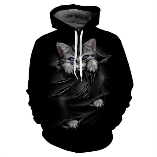 3D hoodie, men and women 2021 new hot sale black and white cat 3D printing fashion tops casual streetwear hip-hop hooded sweats