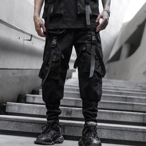 Male Harajuku Tactical Pants Black Trousers Men High Streetwear Cargo Pants 2021 Overalls Men Baggy Hip Hop Sweatpants