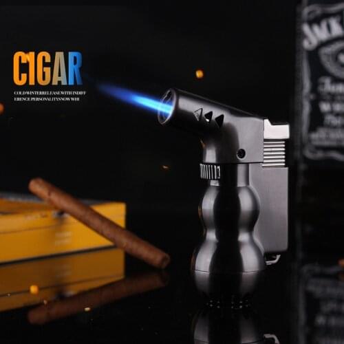 Unusual Camping BBQ Windproof Cigar Torch Lighter Blue Flame Metal Jet Lighter Butane Refillable with Flame Lock Adjustable