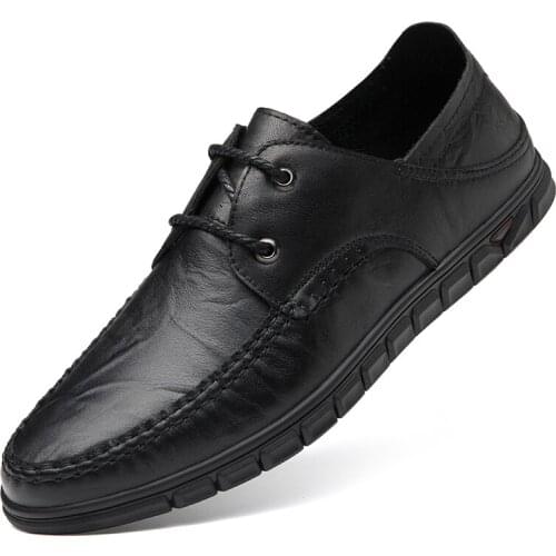 New OXford Men Casual Fashion Genuine Leather Mens Business Dress Man Moccasins Slip on Mens Flats Driving Shoes Black Lace Up