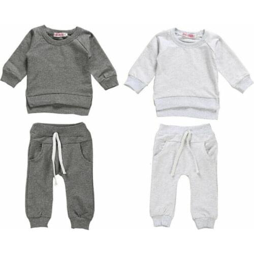Autumn Newborn Baby Kids Boys Girls Clothes Sets Solid Pullover Sweatshirt T-Shirt Tops+Long Pants Outfits Clothes