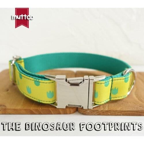 MUTTCO retailing self-design green personalized dog collars handmade collar THE DINOSAUR FOOTPRINTS 5 sizes dog collar UDC052