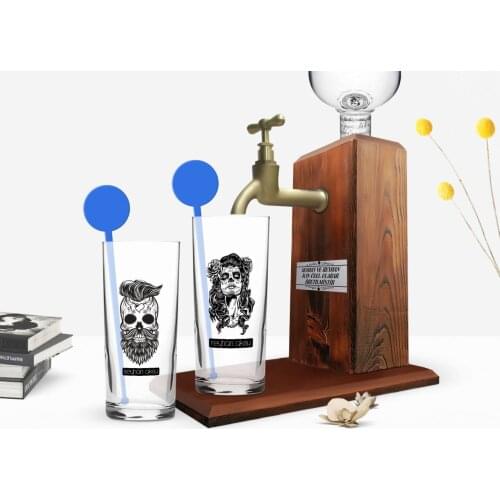 Personalized Colorful Printed Skull And Crossbones Design Dual Vodka Cup and Wood Vodka Stand Gift Seti-2