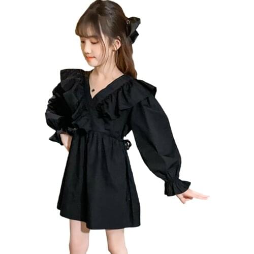 Girls Dress Solid Color Dresses For Girl Spring Autumn Dress Child Casual Style Costume Girl 6 8 10 12 14