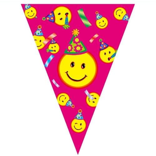 Pink butterfly Birthday smiling face pennant Paper Flag Party Decorative Banner Bunting for girl boy Birthday party supplies