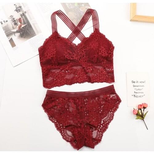Sexy Women Lace Strap Bras Set Tube Tops Fashion Cross Beauty Back Tank Tops Underwear Set