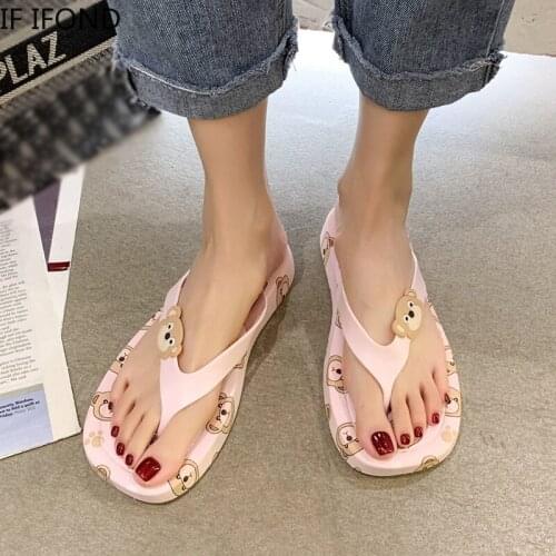 IF IFOND Cute Bear Printing Flat Slippers Women Summer Flip Flops Beach Sandals Woman Fashion Casual Wear Non-Slip Slider Ladies
