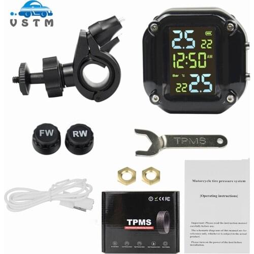 2021 New Motorcycle TPMS Motor Tire Pressure Tyre Temperature Monitoring Alarm System with 2 External Sensors USB Charging