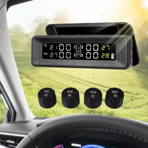 Tire Pressure Monitoring System Smart Car Digital TMPS Air Leak Alarm Solar Power With 4 External Sensors Auto Security Alarm