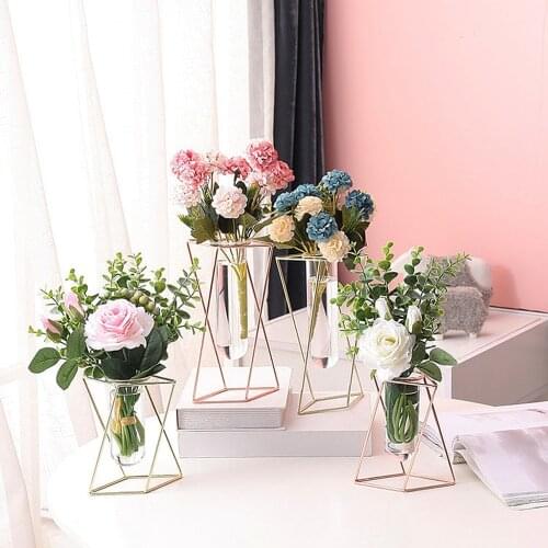 Glass Vases with Metal Stand, Decorative Flower Vase Planter Terrariums with Gold/Rose Gold Plating Iron Frame Planter