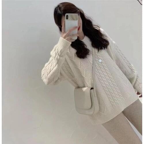 Retro twist gentle wind sweater womens outer wear autumn and winter new round neck pullover blouse lazy loose knit sweater