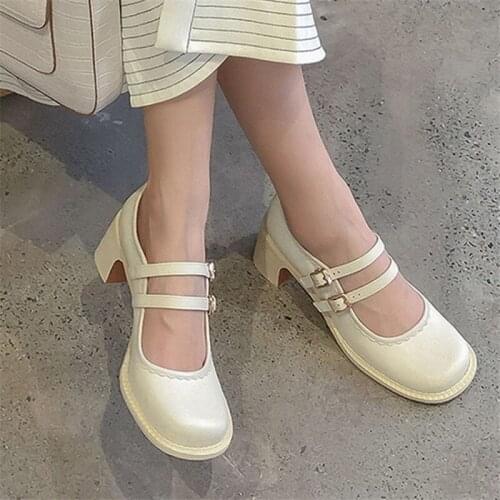 PXELENA NEW Lolita Natural Genuine Leather Mary Janes Shoes Women Chunky Square High Heels Pumps 2020 Autumn Spring Buckle Strap