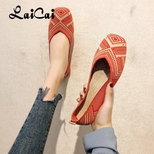 Womens Knitted Soft Bottom Cloth Braided Shoes Woman Comfortable Flat Spring New Breathable Low-Cut Casual Single Womens Shoes