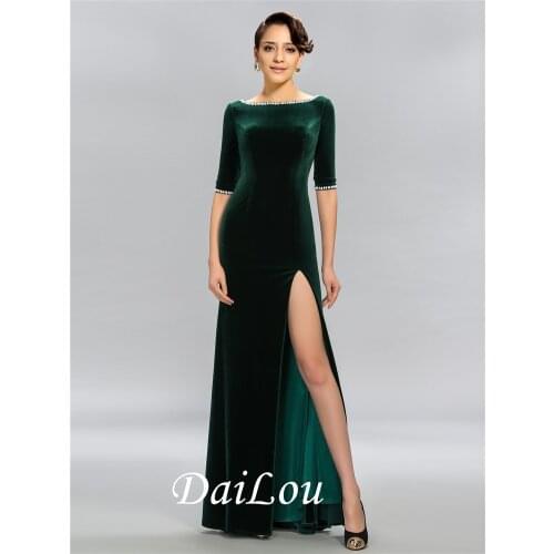 All Sizes Bateau Velvet Half Sleeves Trumpet/Mermaid Floor-Length Beading Evening Dress 2021