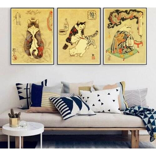 Retro Decor Poster Vintage Japan Style Animal Wall Art Pictures for Home Design Picture On Wall Loft Room Decor Frameless
