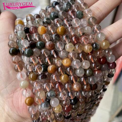 High Quality Natural Multicolor Rutilated Stone Round Shape Loose Spacer Smooth Beads 4/6/8/10/12mm Jewelry Accessory 38cm sk55