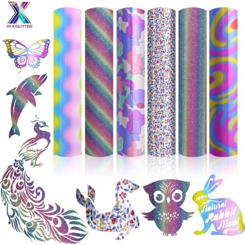 XFX HTV 12X10 In 6 Sheets Iridescent Heat Transfer Vinyl Colorful Animal Print HTV Iron on Vinyl HTV Vinyl for T-Shirts DIY HTV
