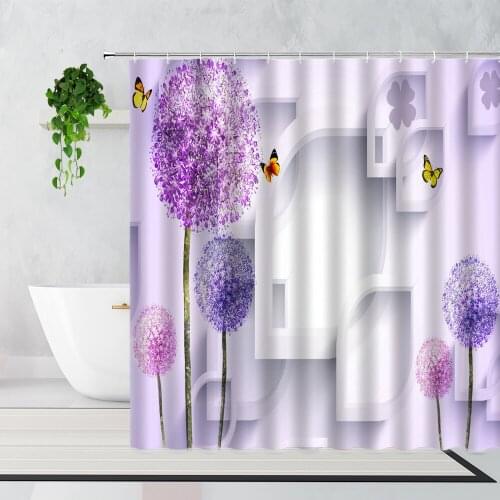 Purple Dandelion Shower Curtains Yellow Pink Daisy Beautiful Floral Fabric Bathroom Curtain Bathtub Screen With Hooks Washable