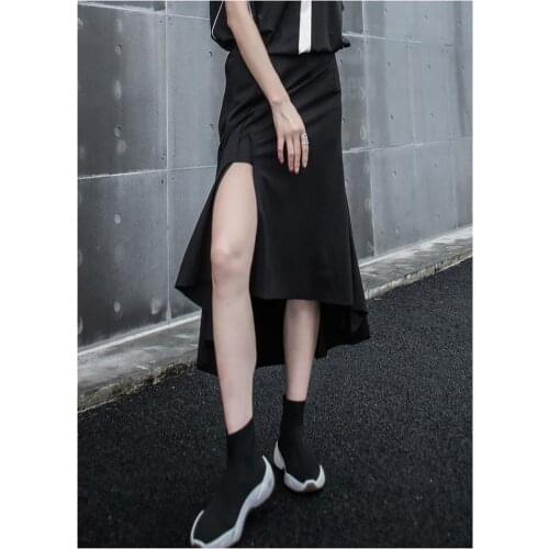 Womens Side Slit Skirt Summer New Solid Color Bag Hip Parted Irregular Splicing Fishtail Skirt High Waist Slim Half Skirt