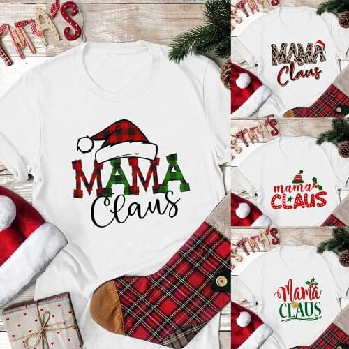 Mama Claus Print 2020 Christmas Women Graphic Tee Harajuku T-shirt Xmas Vintage Short Sleeve T Shirts Casual Festival Clothes