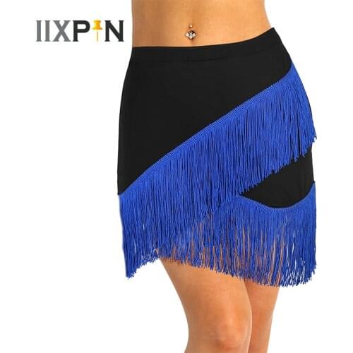 IIXPIN Women latin dance skirt Elastic Waistband Fringe Flowing Sexy Tassels Latin Skirt Tango Rumba Dancewear exercise skirts