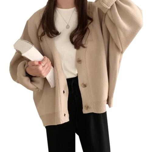 Womens Thick Oversized V-Neck Cardigan Jacket Knitted Loose Outerwear 2021 Autumn Korean Fashion Sweater Coat For Women