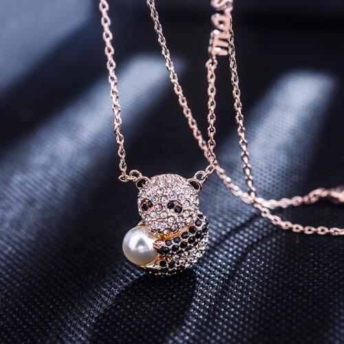 Top Quality Italina Brand Micro Mosaic Zircon Cute Small Panda Pendant Clavicle Necklace for Women Fine Letter Chain Jewelry