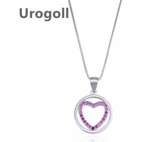 Fashion Women Gift Pure 925 Sterling Silver Necklace Love Heart Shape Rose Gold Zircon Pendant Necklaces Chain Jewelry Accessory