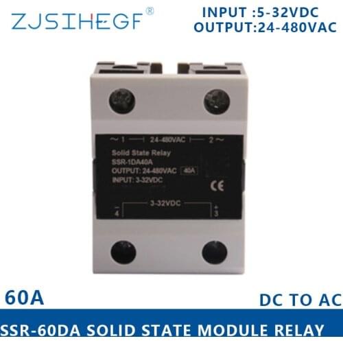 ZJSIHEGF 3-32VDC Single Phase Solid State Relay 24-480VAC SSR-60DA/80DA/100DA/120DA High Fuction For Temerature Controller