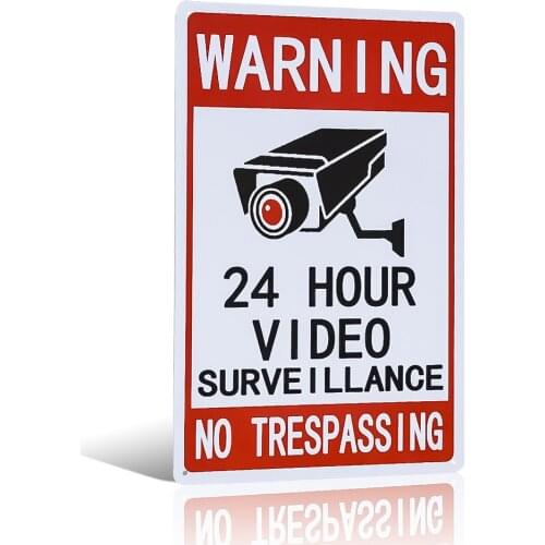 24 Hour Video Surveillance Sign, No Trespassing Aluminum Warning Sign, 12x8 Inches Indoor/Outdoor Use for Home Business