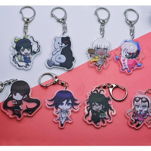 2021 Anime Danganronpa Keychain Monokuma Naegi Makoto Acrylic Double-sided Keyring Pendant Props Accessories Gift