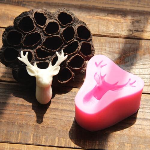 3D Stags Head Mold Christmas Deer Fondant Cake Silicone Moulds Soap Cupcake Baking Tools Chocolate Kitchen Accessories Gif