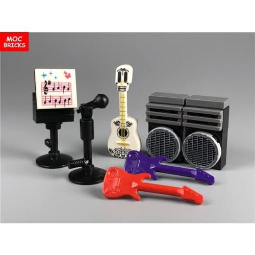 5sets/lot MOC Bricks DIY Musical Instruments Guitar Bass Microphone Loudspeaker Box Educational Building Blocks Toys Gifts